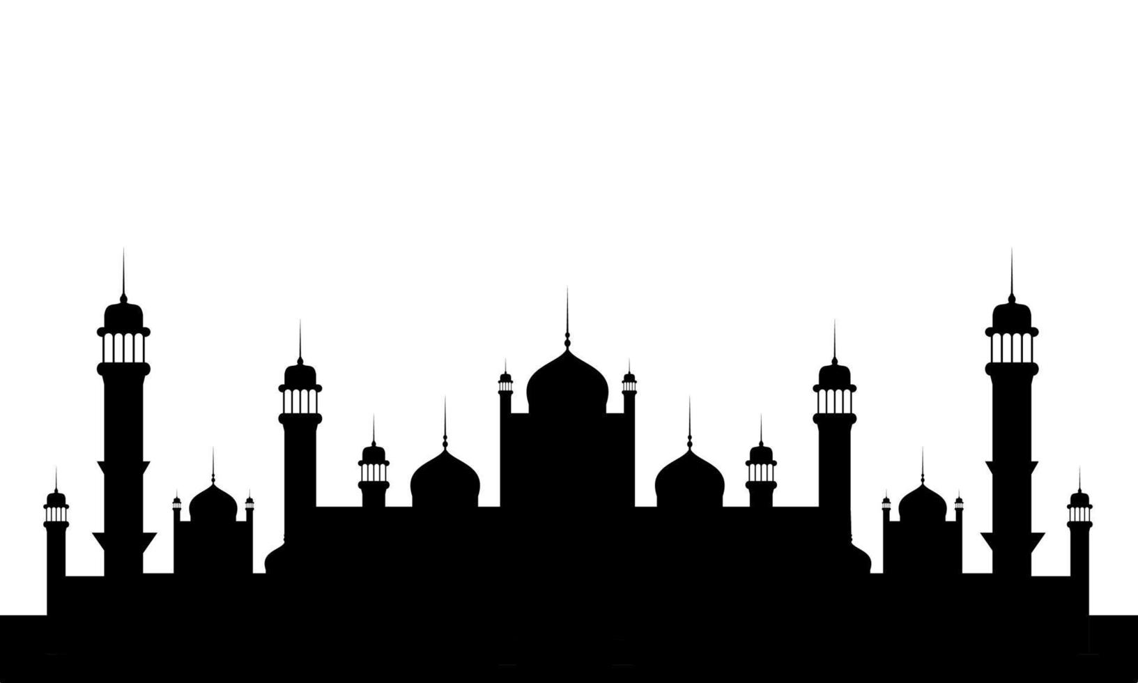 Muslim mosque silhouette icon. Dark mosque silhouette background. Vector illustration