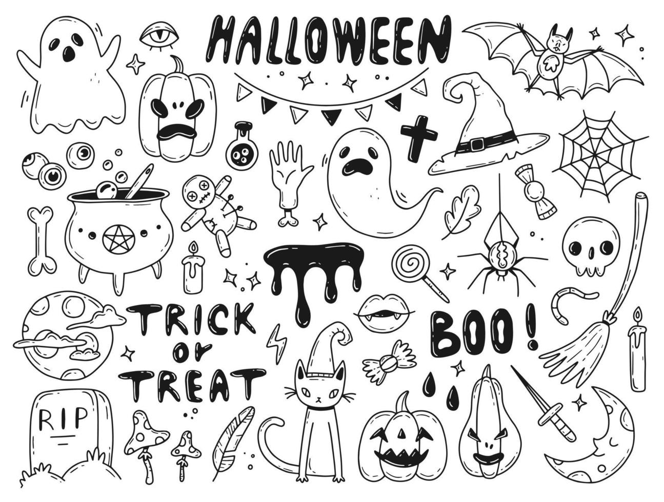 Big Halloween doodle set. Vector illustration with isolated elements. 5665495 Vector Art at Vecteezy