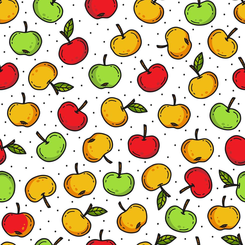 patrón sin costuras con manzanas lindas multicolores en estilo garabato. ilustración vectorial aislado sobre fondo blanco. fondo con manzanas. vector