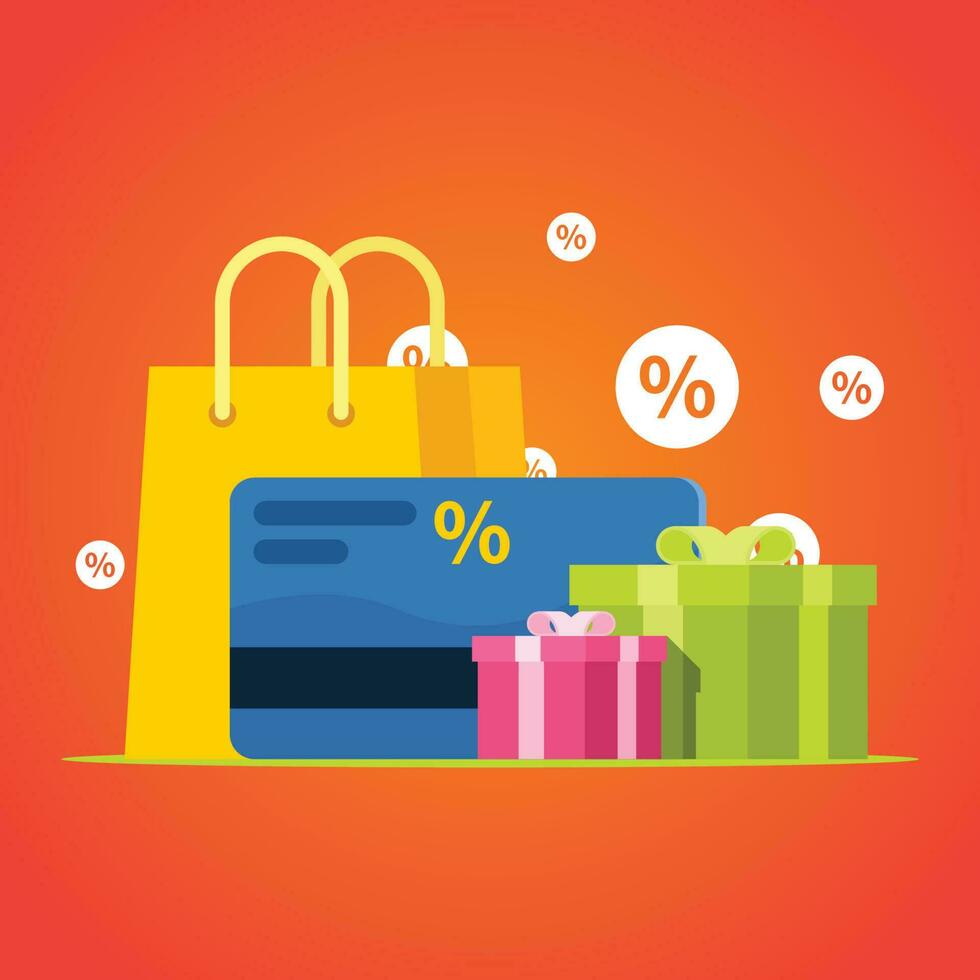 Credit Card Shop With Gift Box vector