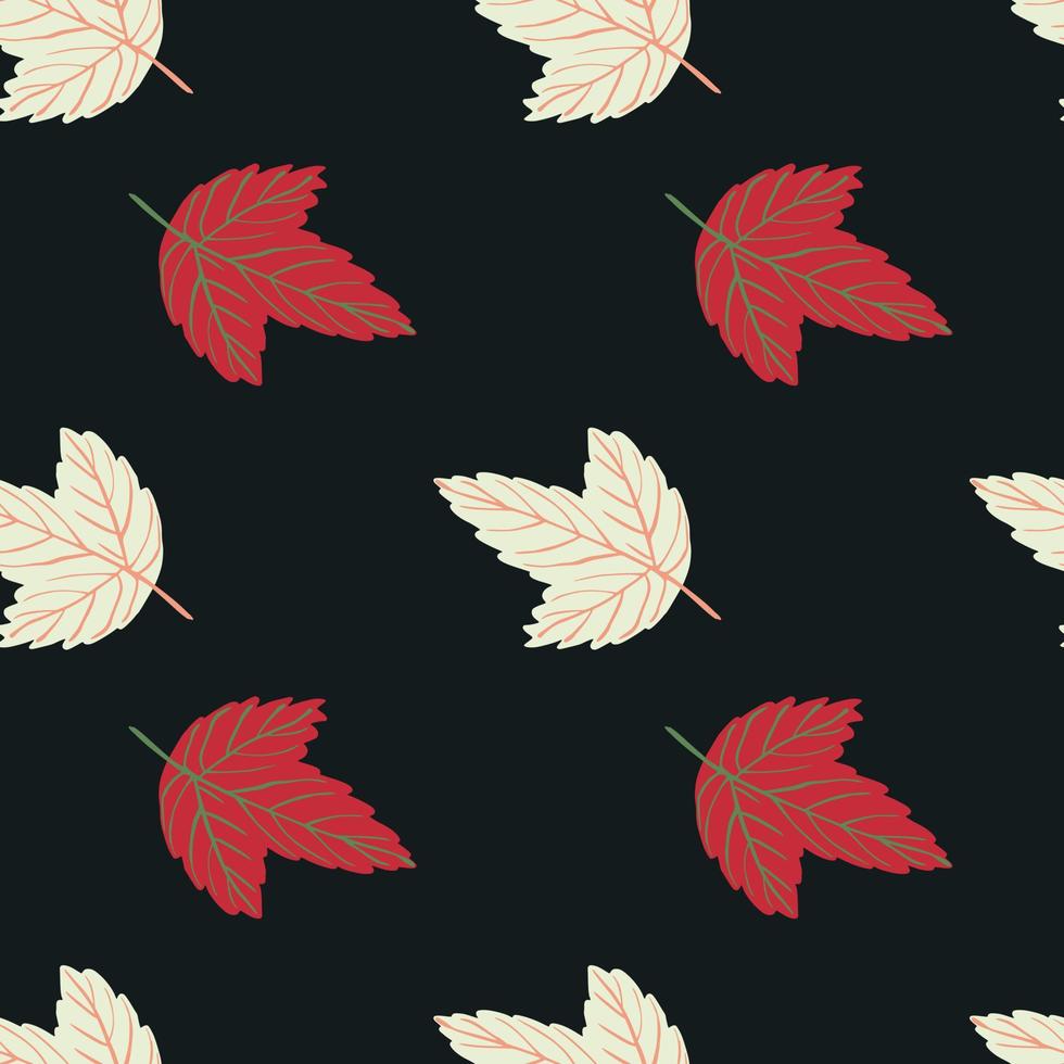 Minimalistic simple nature seamless pattern with light yellow and red leaves. Dark background. vector