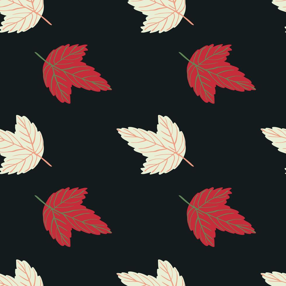 Minimalistic simple nature seamless pattern with light yellow and red leaves. Dark background. vector