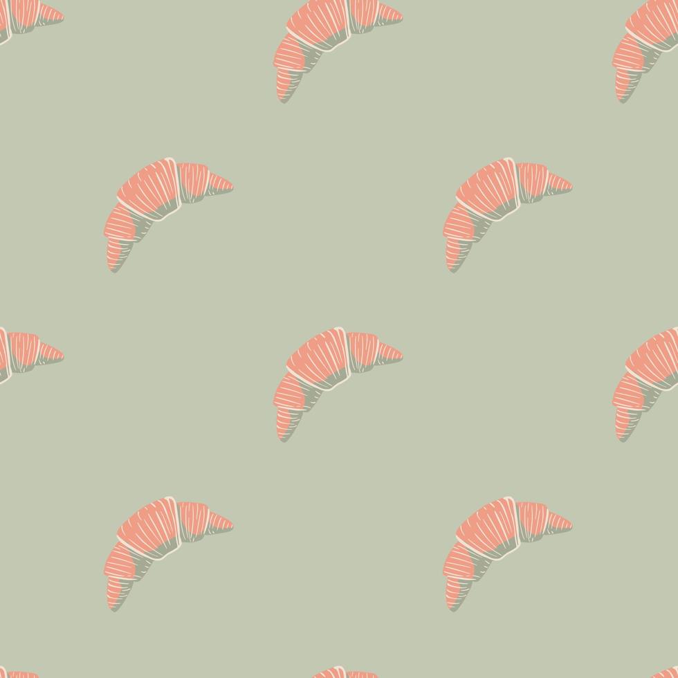 Minimalistic doodle pink croissants ornament seamless pattern. Doodle stylized tasty food backdrop with grey background. vector