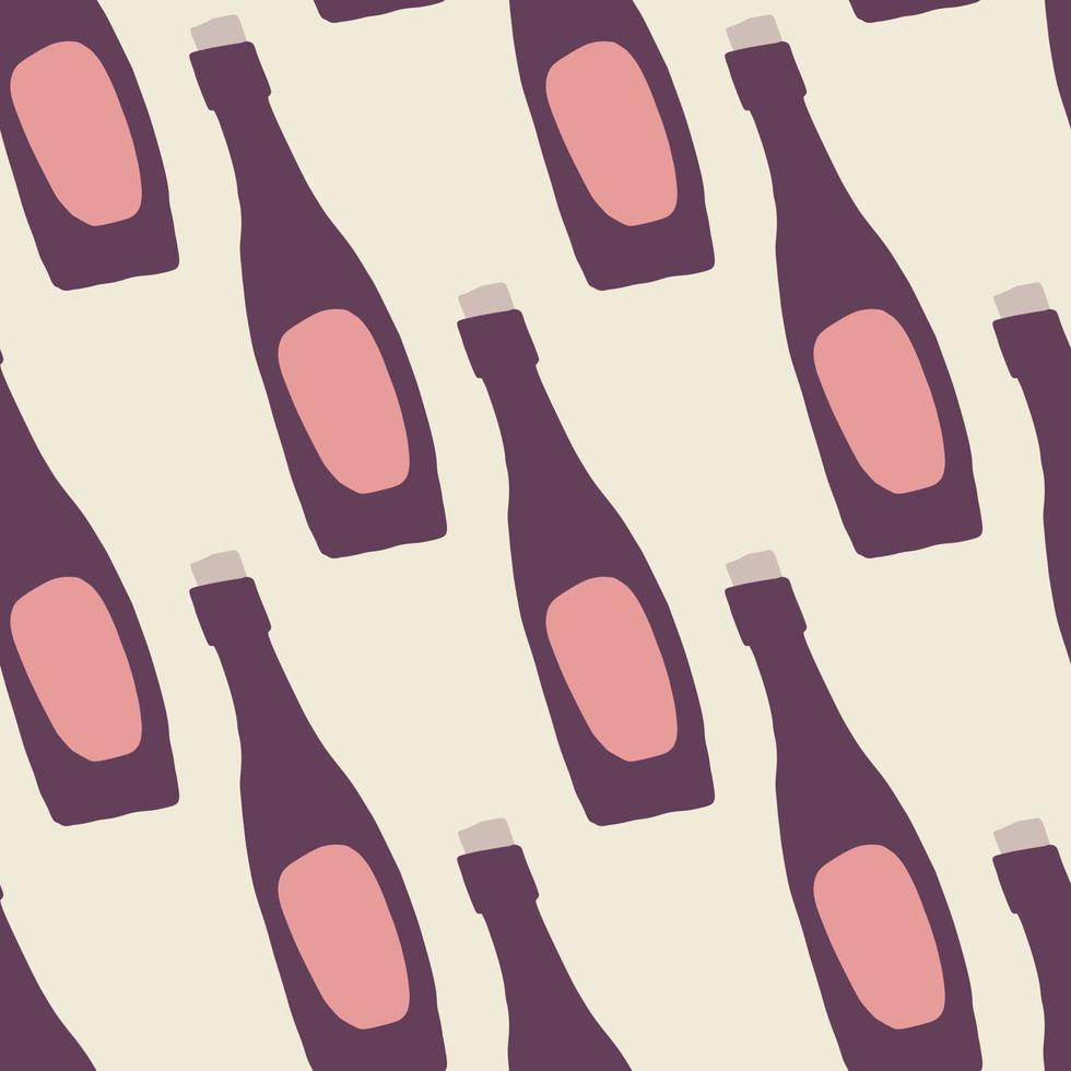 Wine bottle seamless abstract pattern. Purple glass elements with pink details on white background. vector