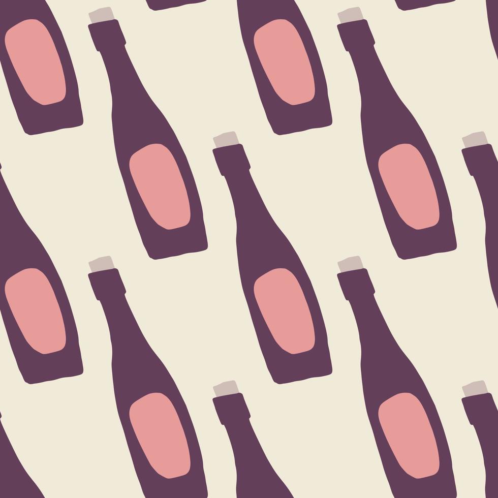 Wine bottle seamless abstract pattern. Purple glass elements with pink details on white background. vector