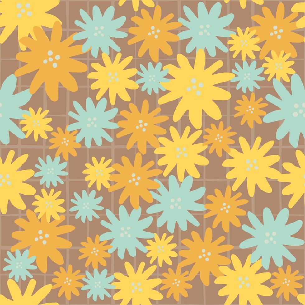 Chamomiles flowers seamless pattern in retro style. Vintage daisies floral endless wallpaper. vector