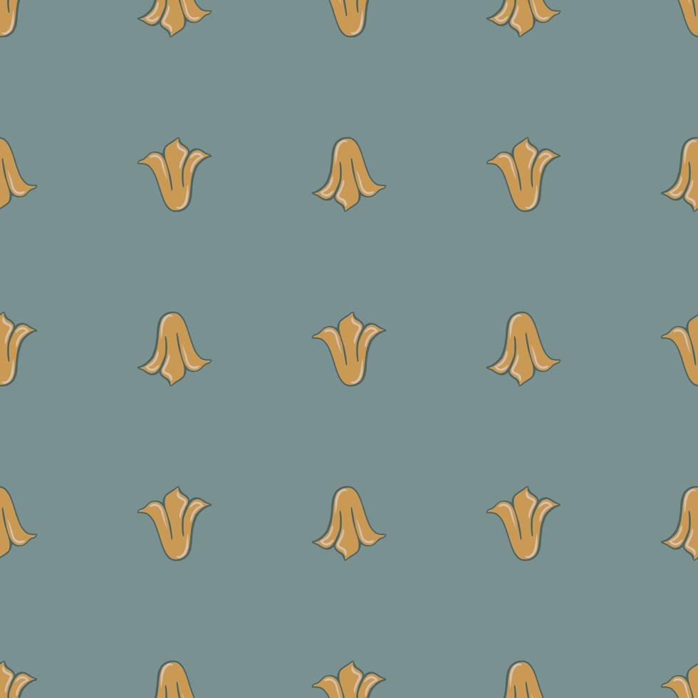Vintage botanic seamless pattern with orange tulip buds print. Navy blue pale background. vector