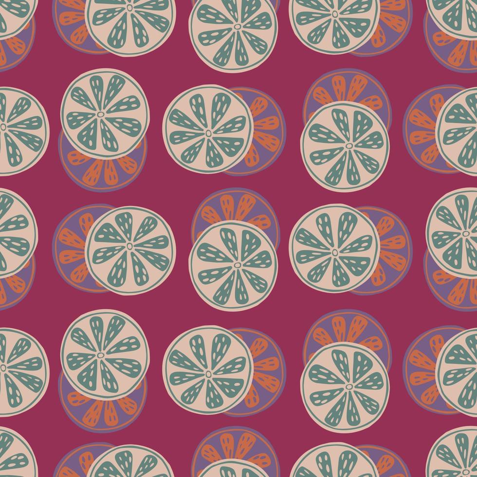 patrón sin fisuras de frutas exóticas con elementos de rodajas de cítricos vintage de garabato. fondo rosa pálido. impresión sencilla. vector