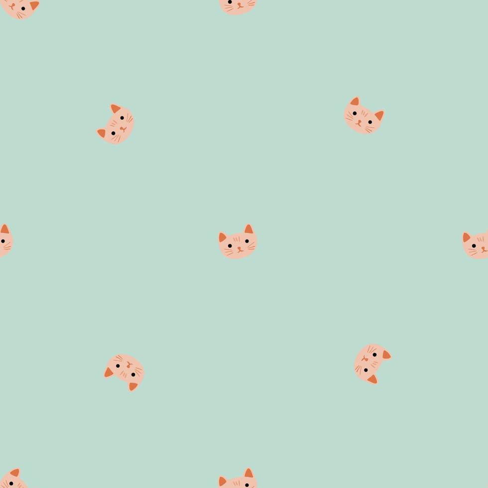 Kitty pattern seamless in freehand style. Head animals on colorful background. Vector illustration for textile.