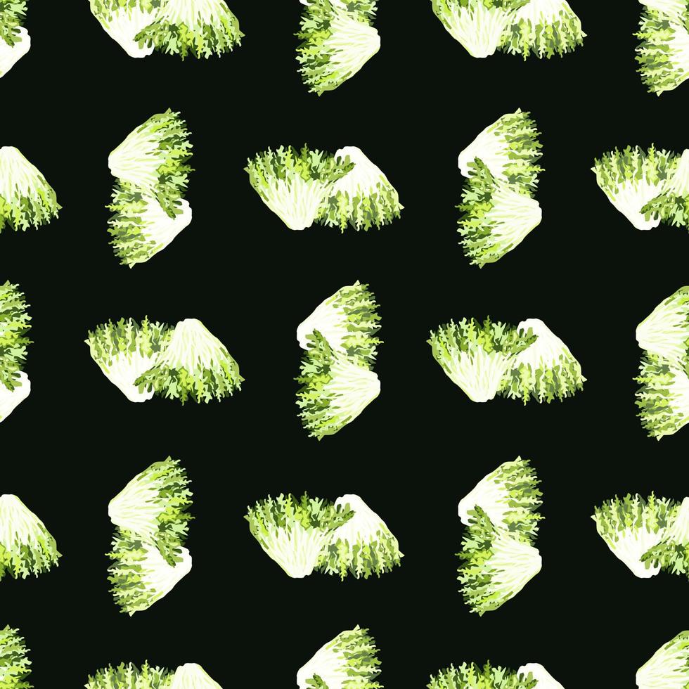 Seamless pattern frisee salad on black background. Simple ornament with lettuce. vector