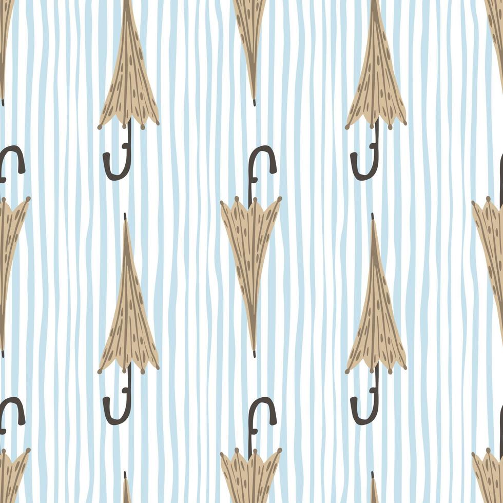 Beige umbrella season seamless pattern in autumn style. Light striped background. vector