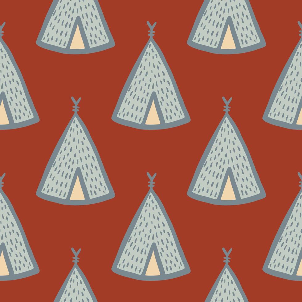 Geometric teepee seamless pattern on red background. Tribal wallpaper. vector
