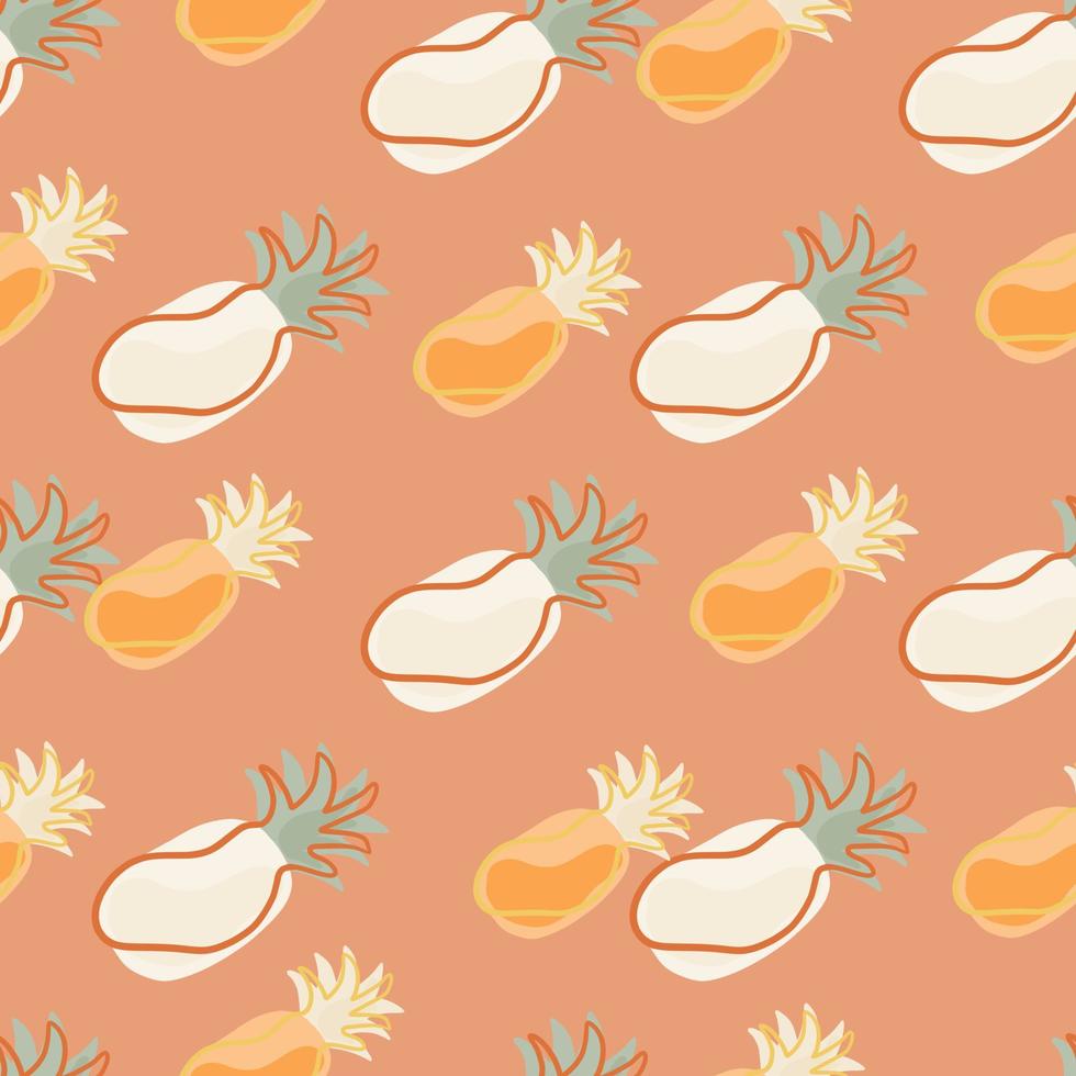 Vitamin seamless pattern with orange and white pineapples ornament. Beige background. Tropical elements. vector