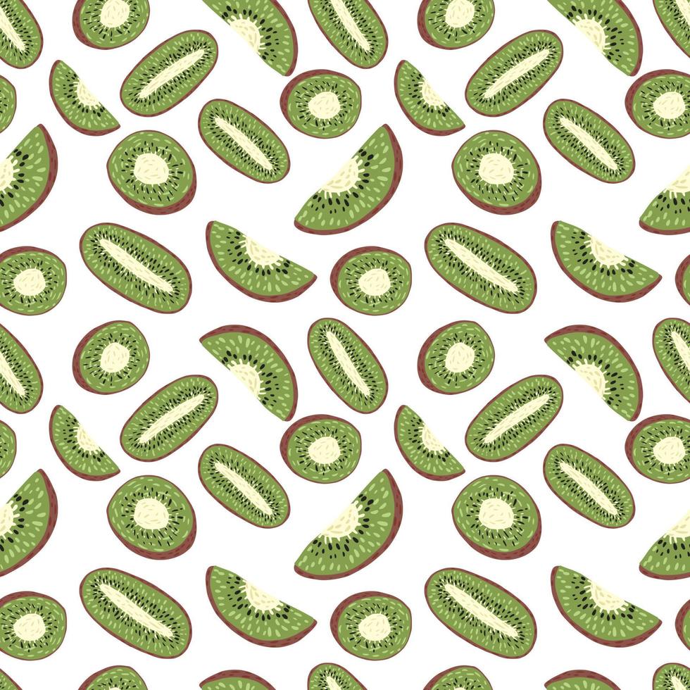 Kiwi slices and hal seamless pattern. Food backdrop. Green fruit wallpaper vector