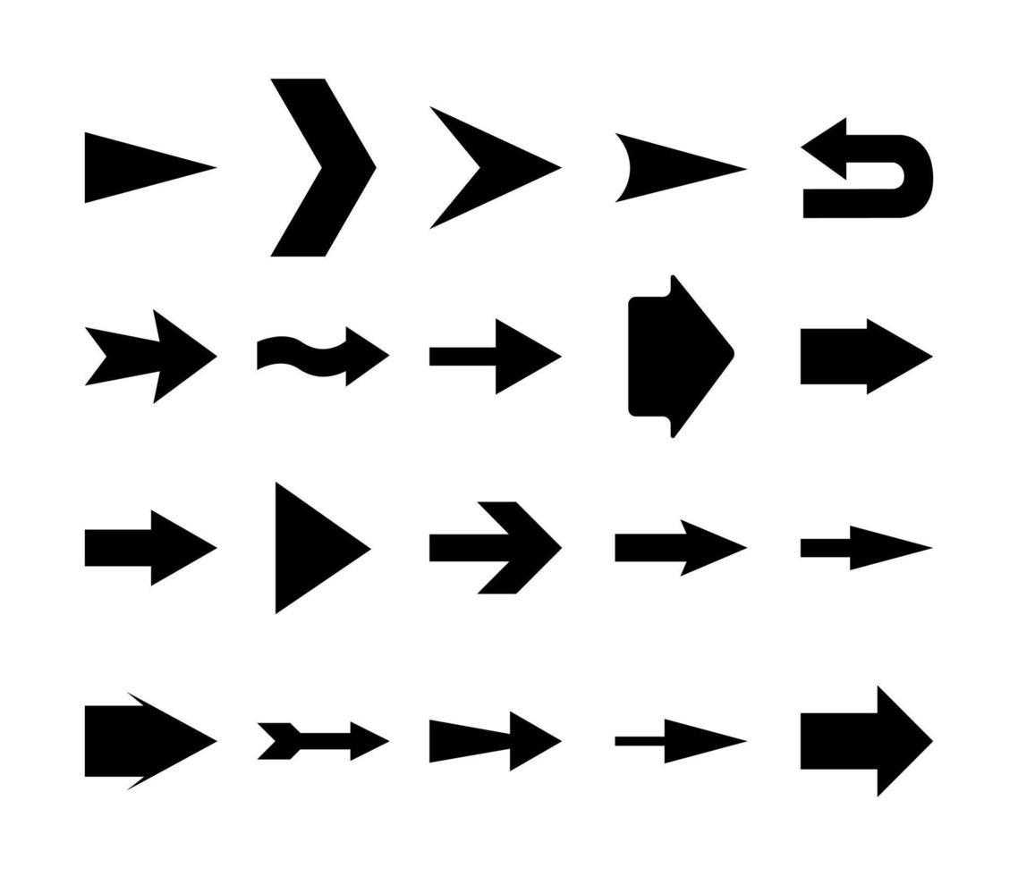 conjunto de iconos de colección de diferentes flechas signo vector negro
