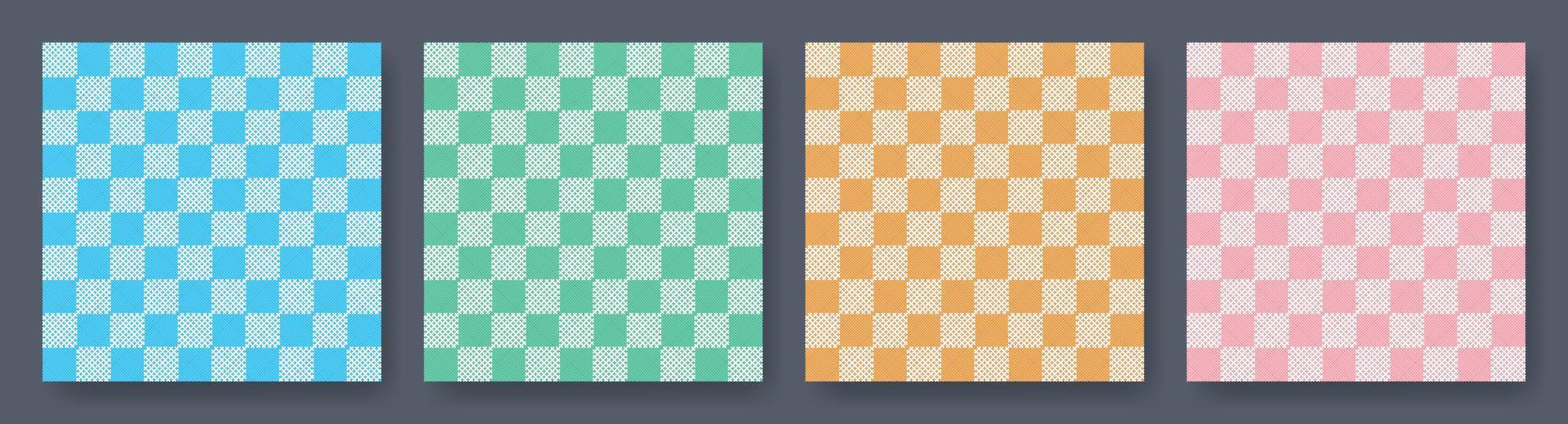 Vichy gingham textures set of patterns. Checkered design. Diagonal background for napkins, towels. Vector illustration.