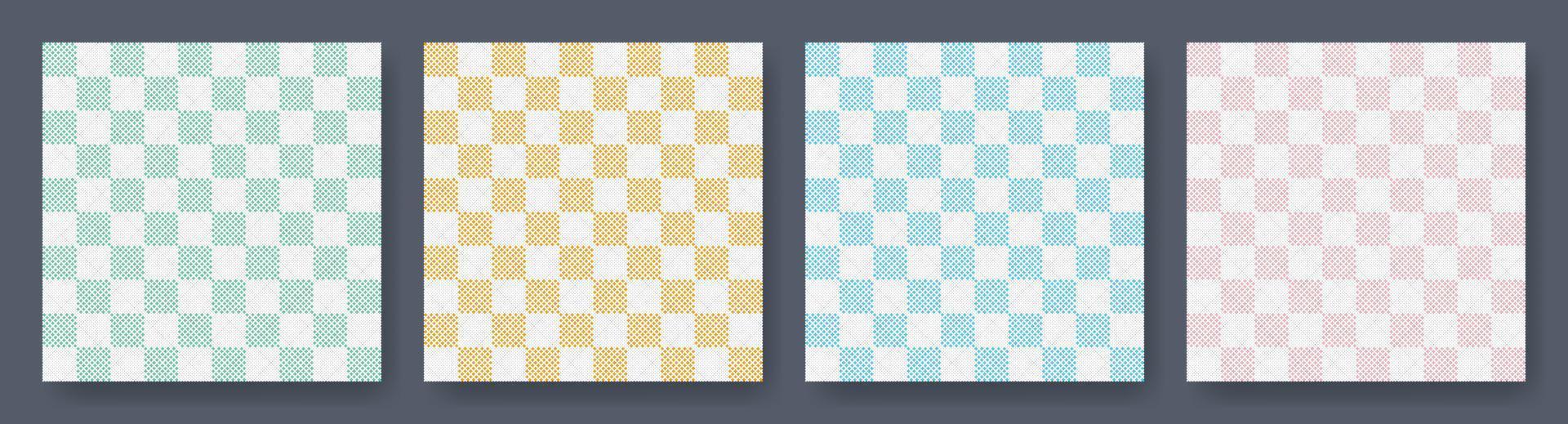 Vichy gingham textures set of patterns. Checkered design. Diagonal background for napkins, towels. Vector illustration.