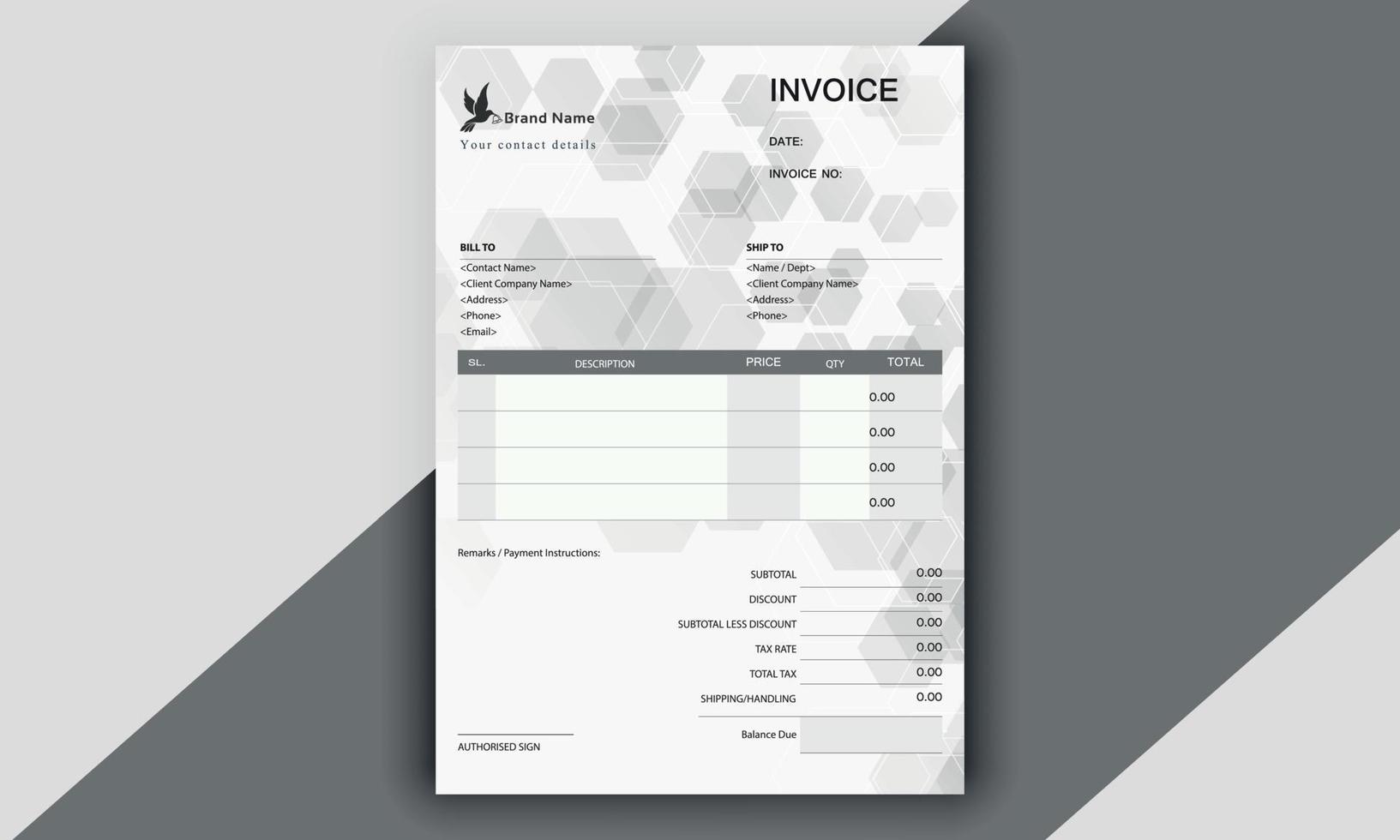 plantilla de factura, cotizaciones de facturación, facturas de dinero o facturas de precios y plantillas de diseño de acuerdos de pago vector