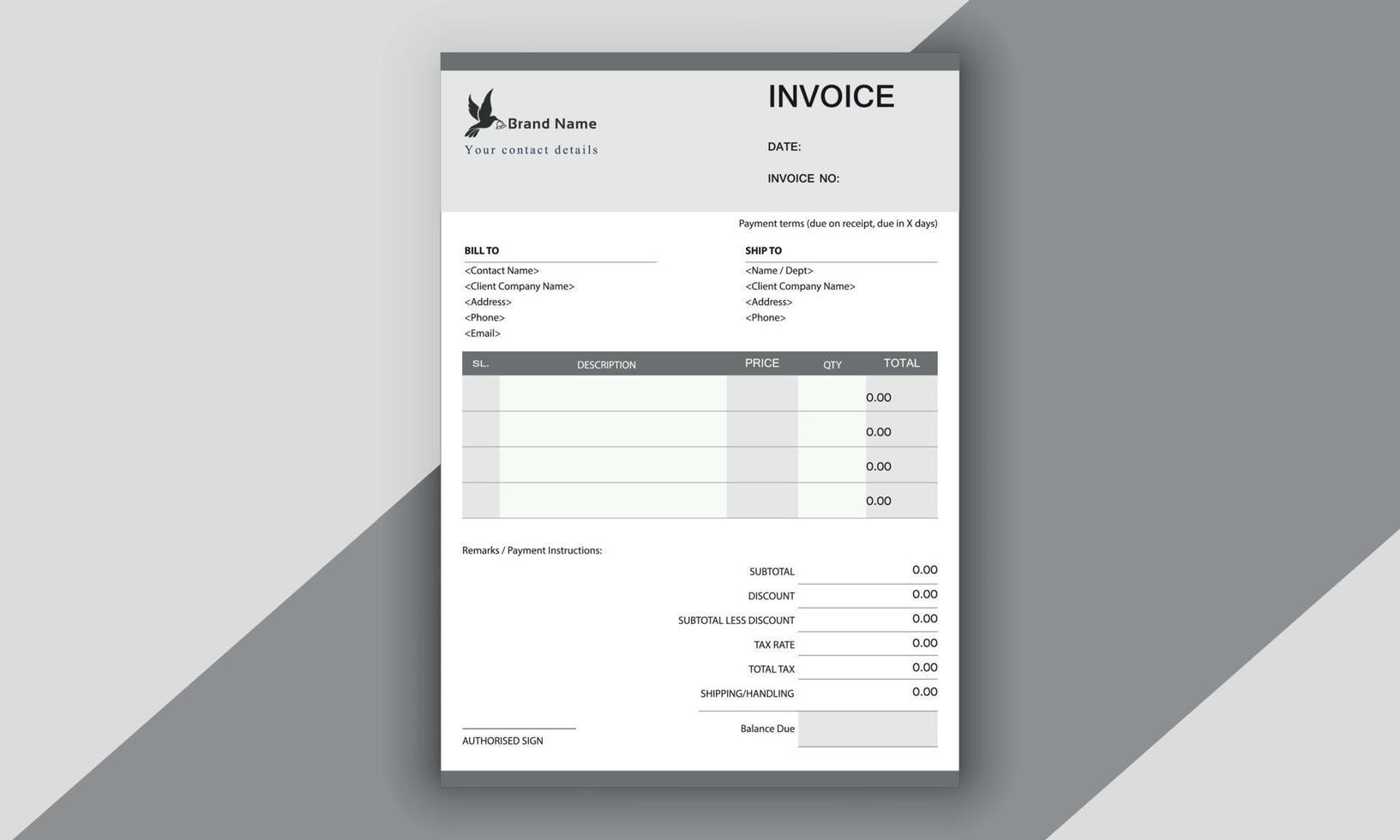 plantilla de factura, cotizaciones de facturación, facturas de dinero o facturas de precios y plantillas de diseño de acuerdos de pago vector