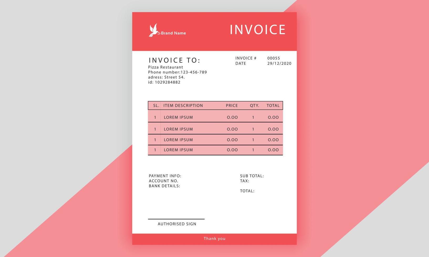 Red invoice template vector