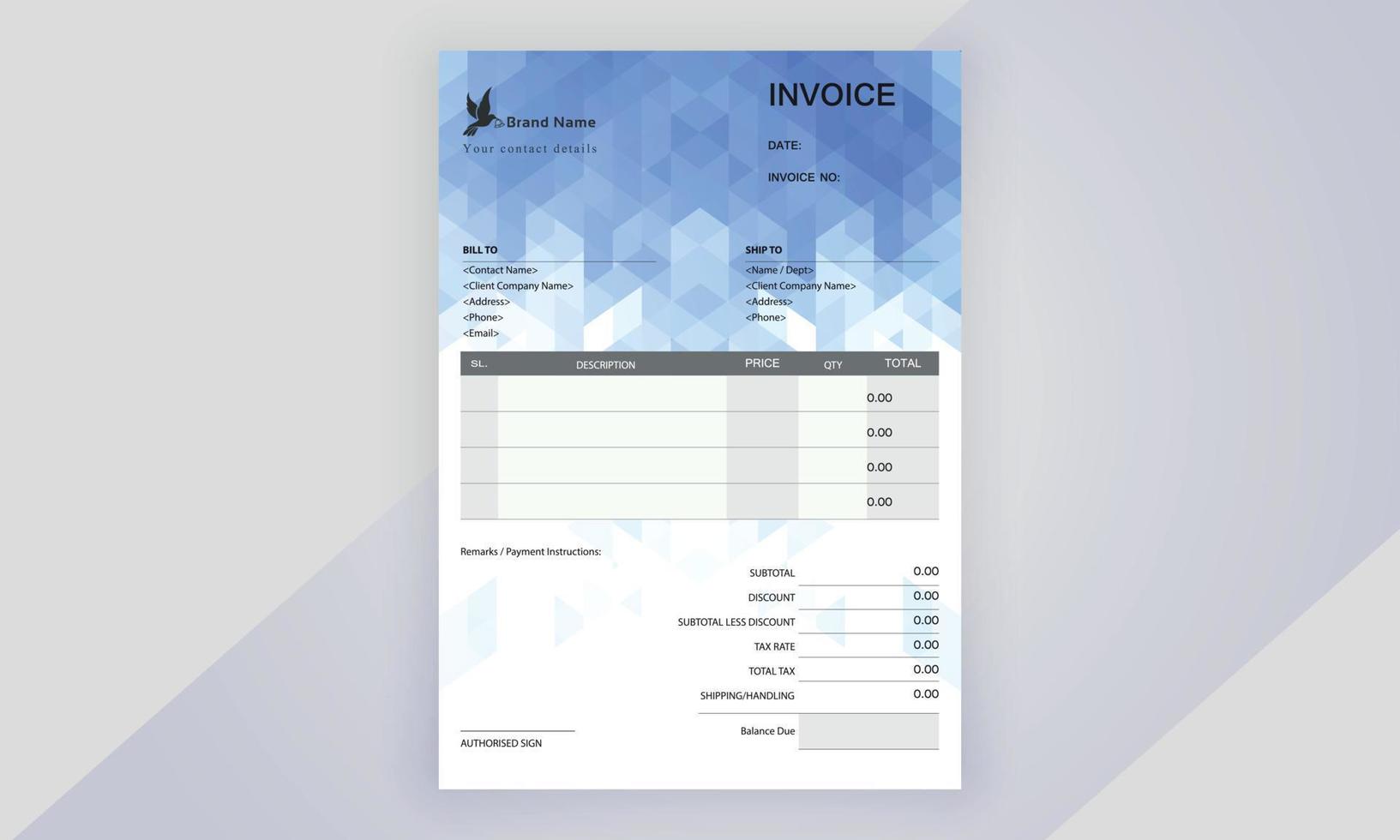 plantilla de factura, cotizaciones de facturación, facturas de dinero o facturas de precios y plantillas de diseño de acuerdos de pago vector