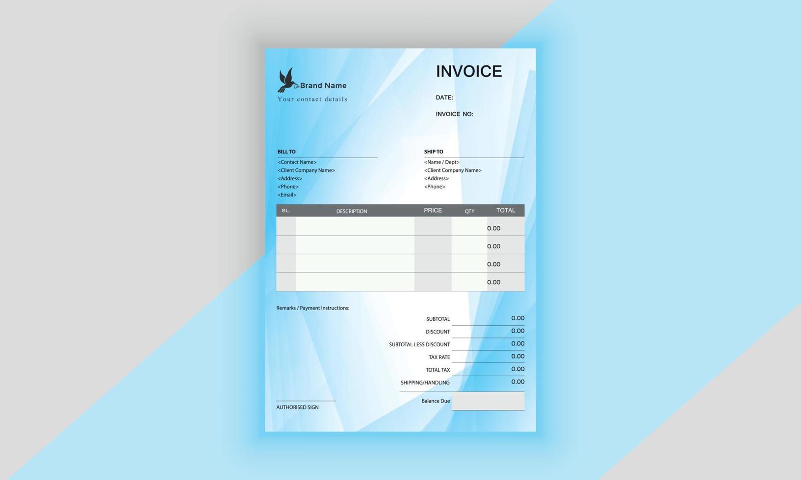 Invoice template, Invoicing quotes, money bills or price invoices and payment agreement design templates vector