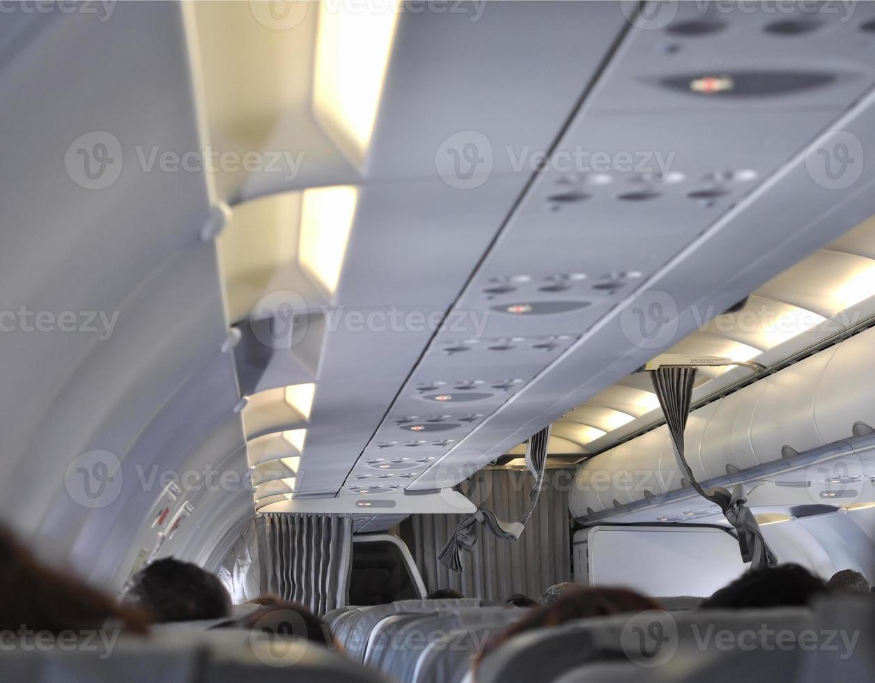 Interior view of a flying plane for passengers transportation photo