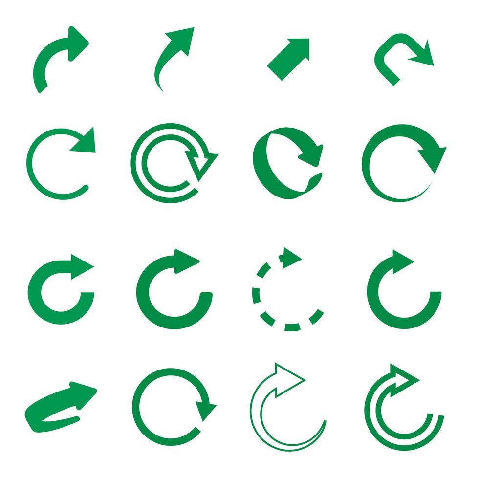 conjunto de flechas de actualización y reciclaje de vectores para web. colección de iconos.