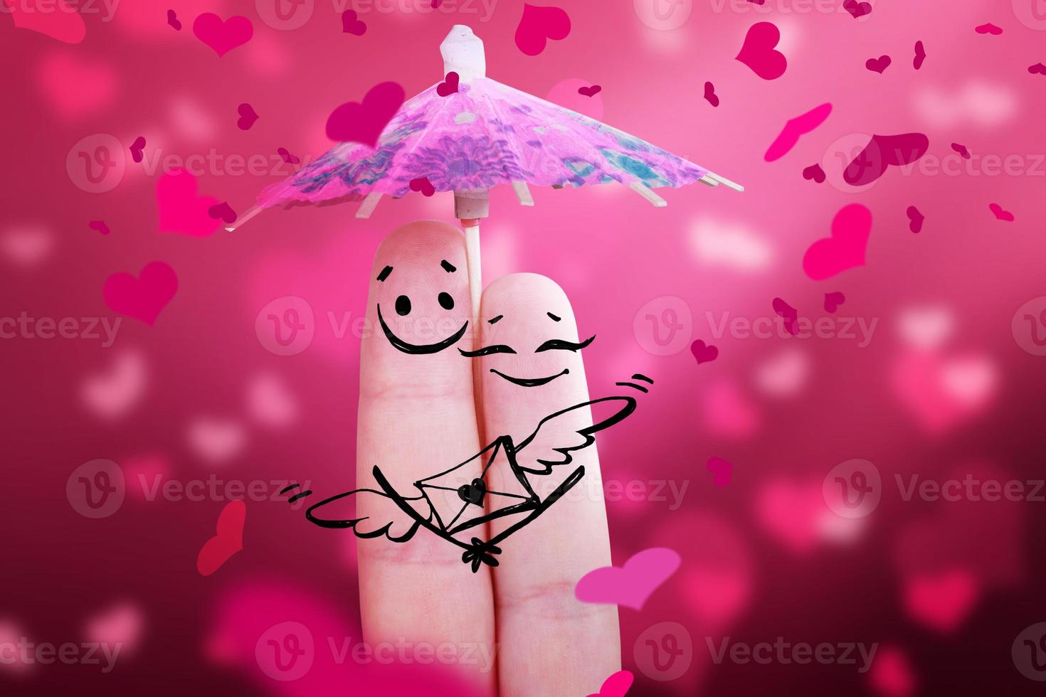 Happy finger couple in love celebrating Valentine day. 3d illustration. photo