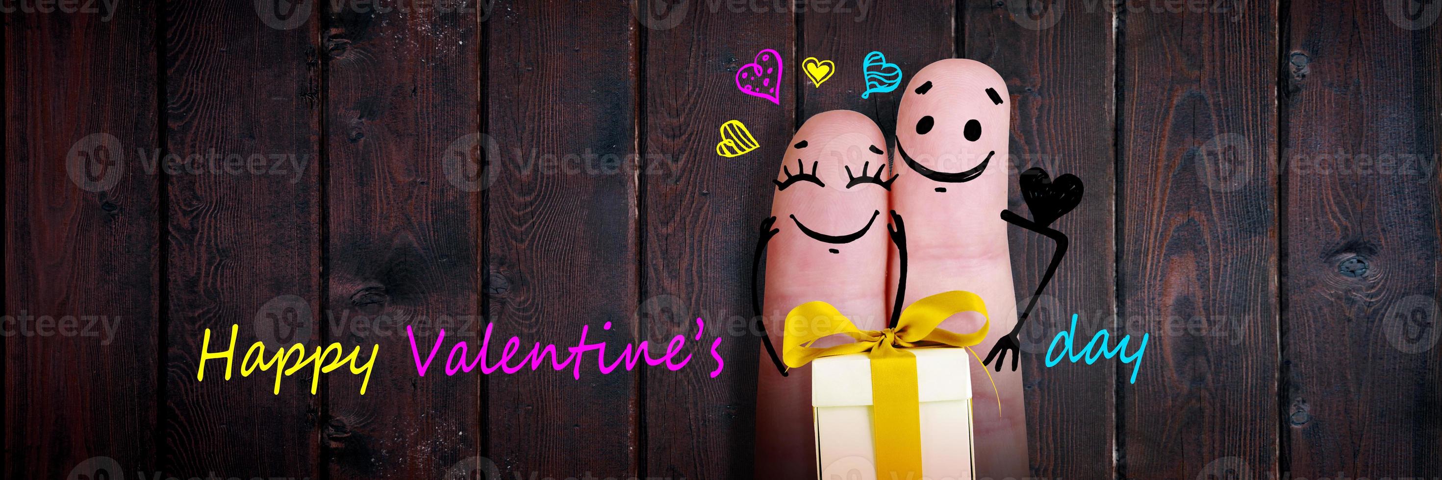 Happy finger couple in love celebrating Valentine day. 3d illustration. photo