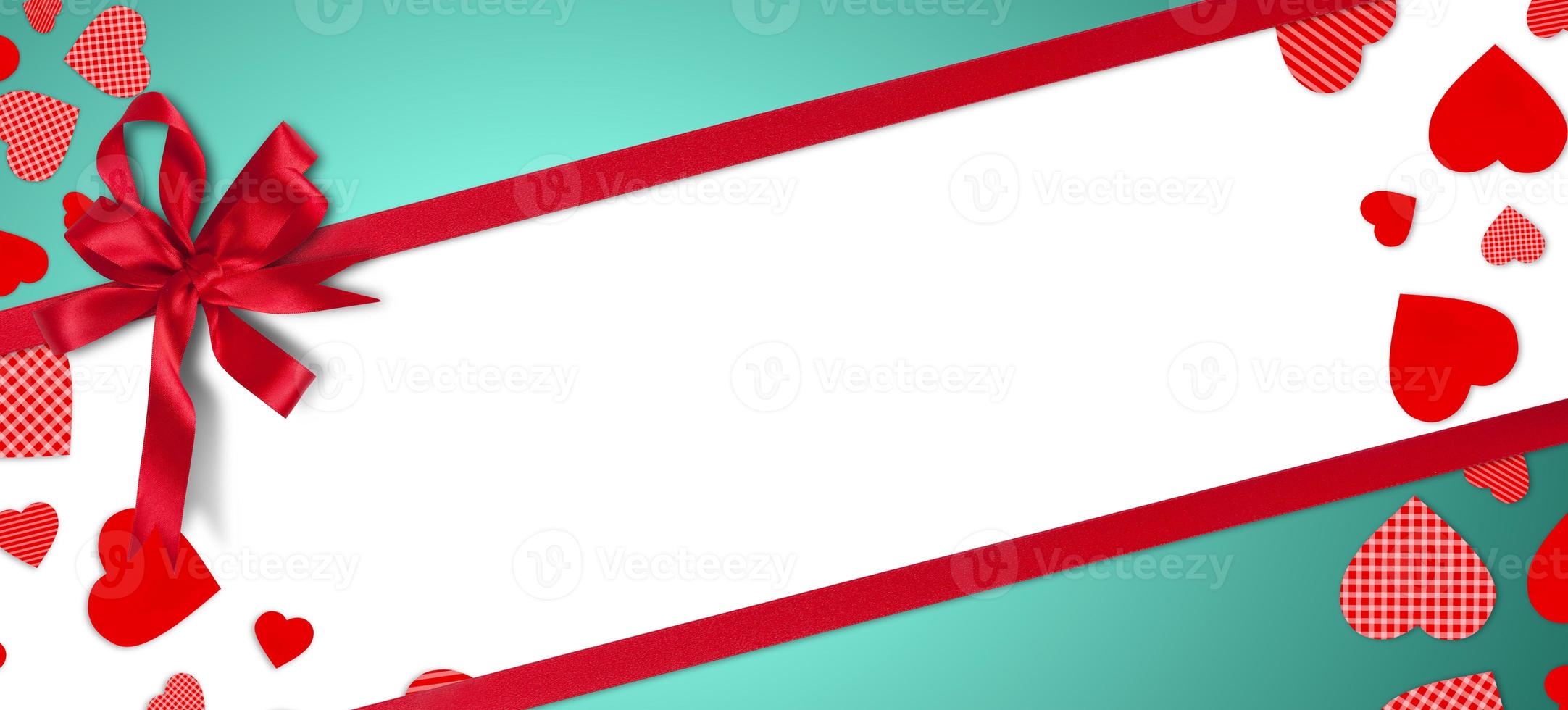 Valentine's day greeting card with red hearts and space for your greetings. photo