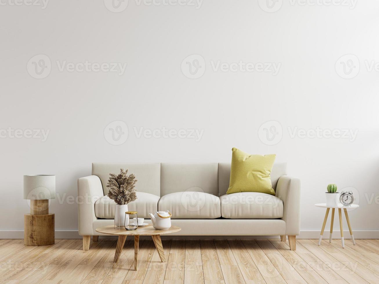Living room interior wall mockup with sofa with decor on white background.  5667201 Stock Photo at Vecteezy