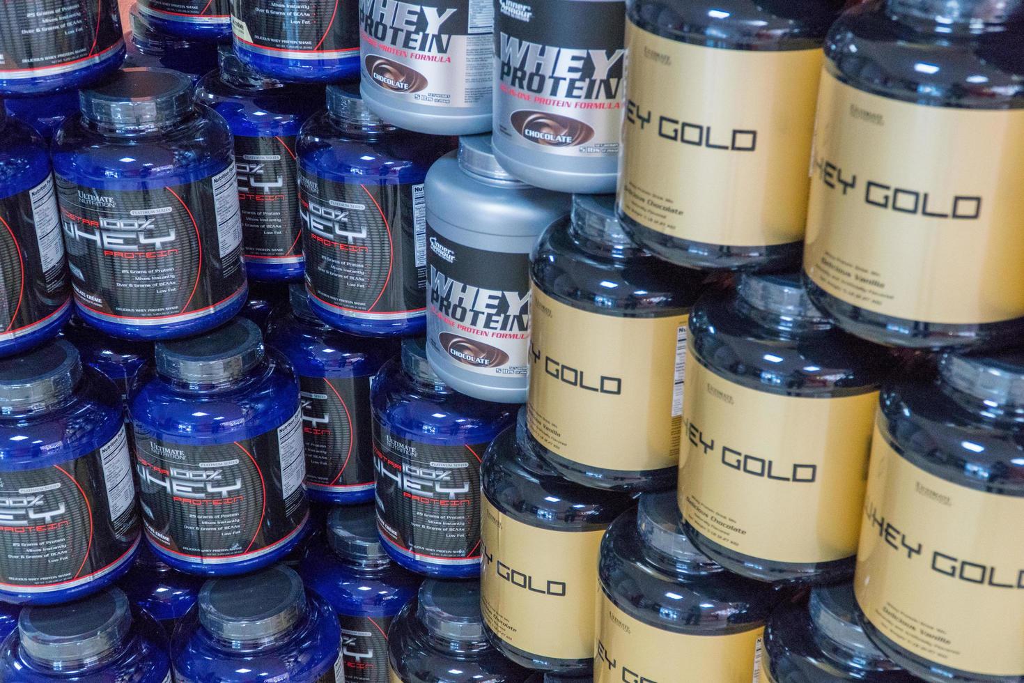 Tashkent, Uzbekistan - November 10, 2019 - Diversity of food supplements and sports nutrition products in the store photo