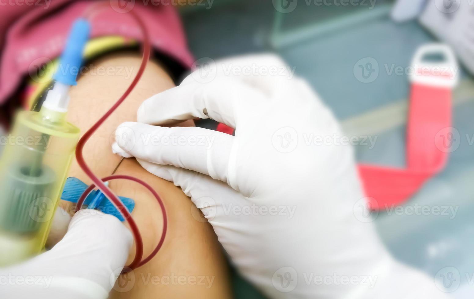 Phlebotomist collected blood in hospital for biochemical analysis photo