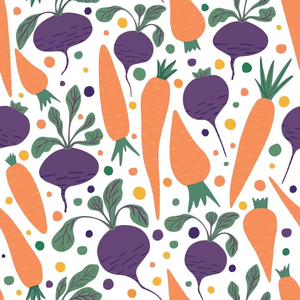 Doodle carrots and beetroot wallpaper. Hand drawn carrot and beet seamless pattern vector