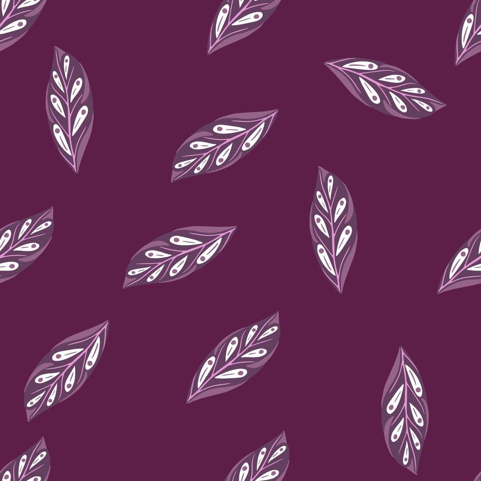 Purple and violet colors seamless pattern with doodle geometric leaves random shapes. Floral artwork. vector