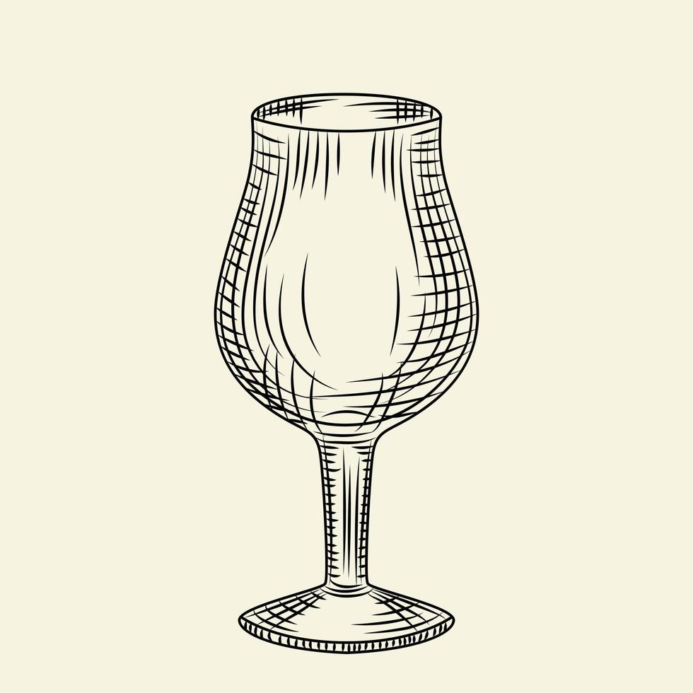 vaso vacío de época. vaso de pilsner dibujado a mano con tinta de boceto de cerveza aislado en un fondo claro. vector