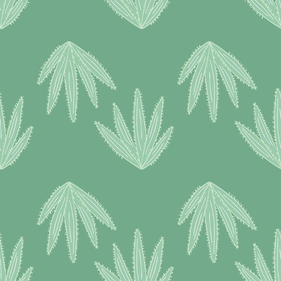Geometric botanical exotic backdrop. Abstract cactus seamless pattern on green background. vector