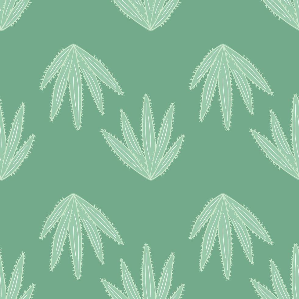 Geometric botanical exotic backdrop. Abstract cactus seamless pattern on green background. vector