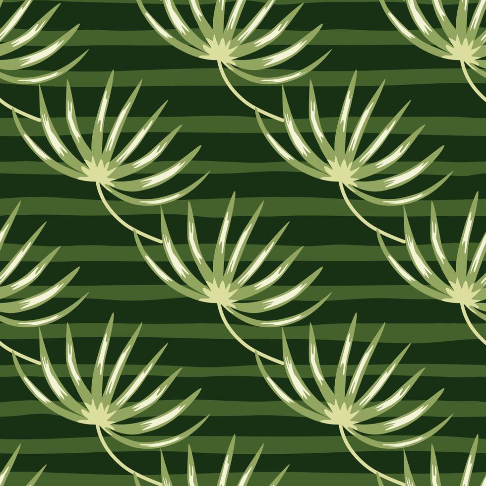 Hand drawn nature seamless pattern with diagonal tropic leaves. Green striped background. Nature backdrop. vector