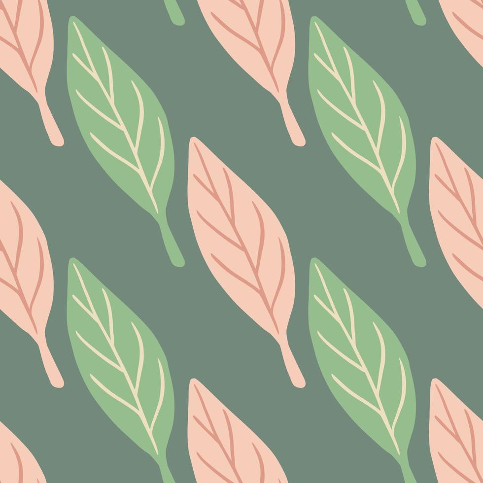 Decorative seamless pattern with green and pink simple leaf elements. Pastel botanic ornament. Simple style. vector