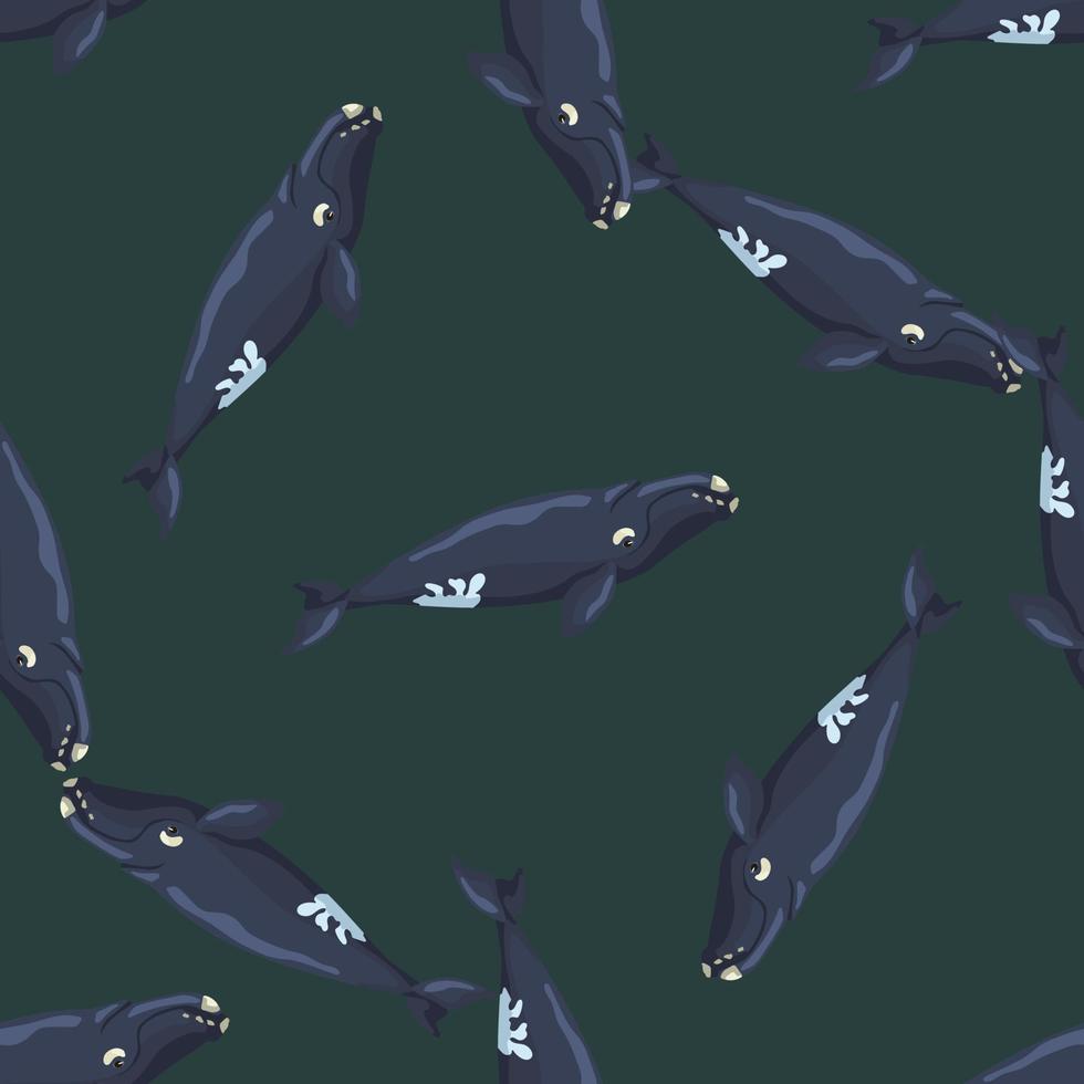 ballena franca de patrones sin fisuras sobre fondo verde. plantilla de personaje de dibujos animados del océano para tela. vector