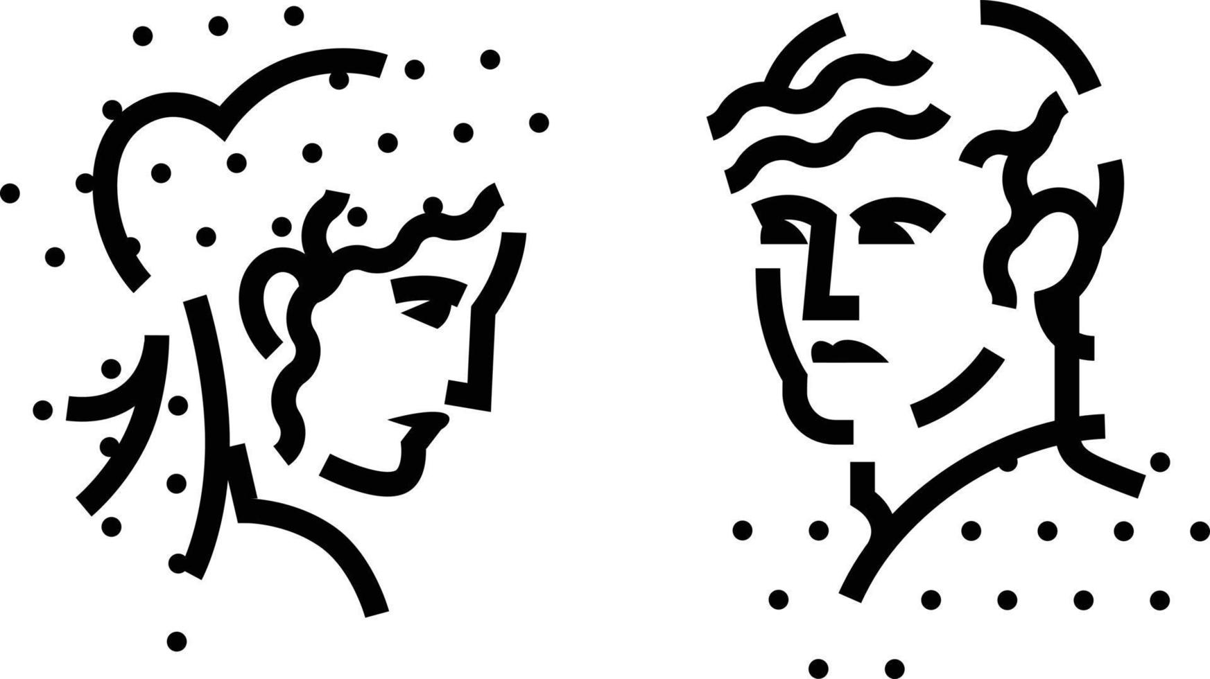Signs, the logo of the male and female heads. A linear icon of a man and a woman. Vector flat illustration. Abstract image. Classical images. Signboard for men and women's toilet.