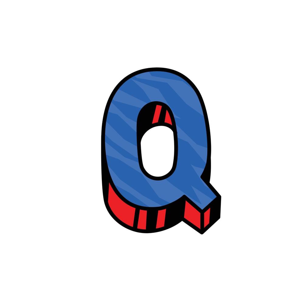 Logo, letter Q. Vector. Linear, outline icon. Volumetric mark, 3D. Color capital letter. Illustration with pattern. Symbol on white background. Cartoon style. The image of the circus. vector