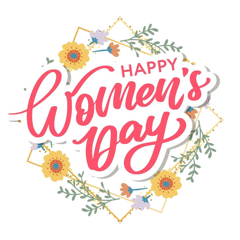 Women's Day hand drawn lettering. Red text isolated on white for postcard, poster, banner design element. Happy Women's Day script calligraphy. Ready holiday lettering design. vector