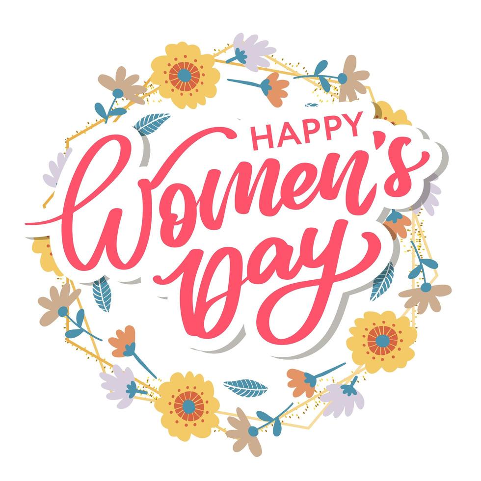 Women's Day hand drawn lettering. Red text isolated on white for postcard, poster, banner design element. Happy Women's Day script calligraphy. Ready holiday lettering design. vector