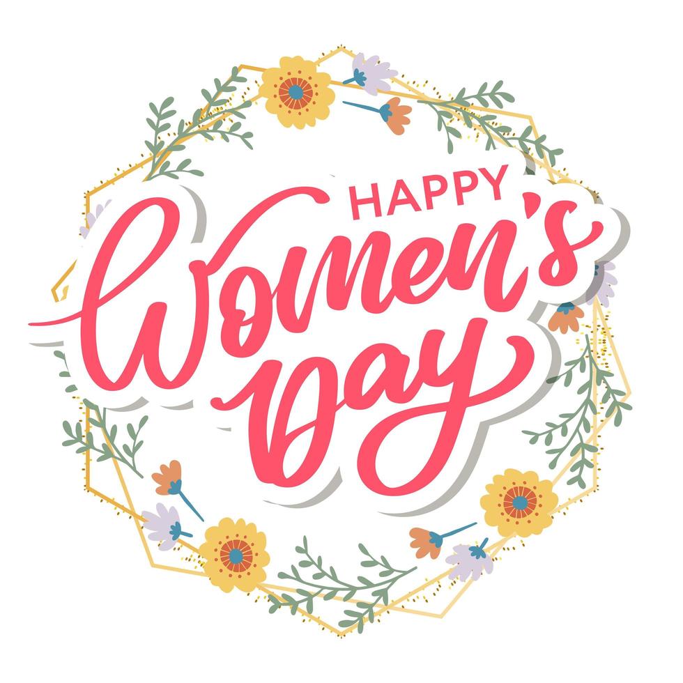 Women's Day hand drawn lettering. Red text isolated on white for postcard, poster, banner design element. Happy Women's Day script calligraphy. Ready holiday lettering design. vector