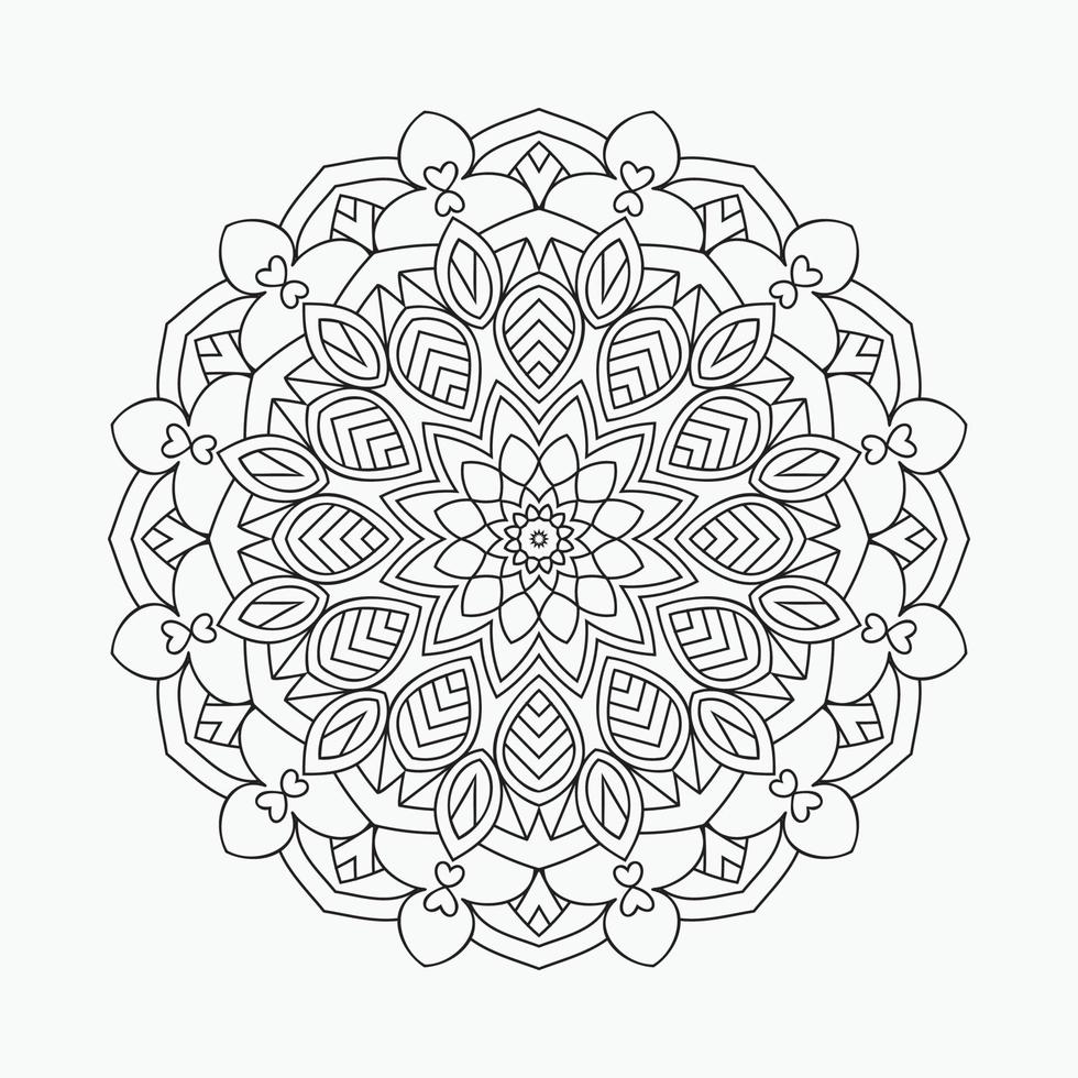 página para colorear patrón de mandala decoración. patrón de mandala sobre fondo blanco. vector de arte de línea de mandala de flores. elementos de decoración árabe vintage. adorno de mandala decorativo para colorear página.