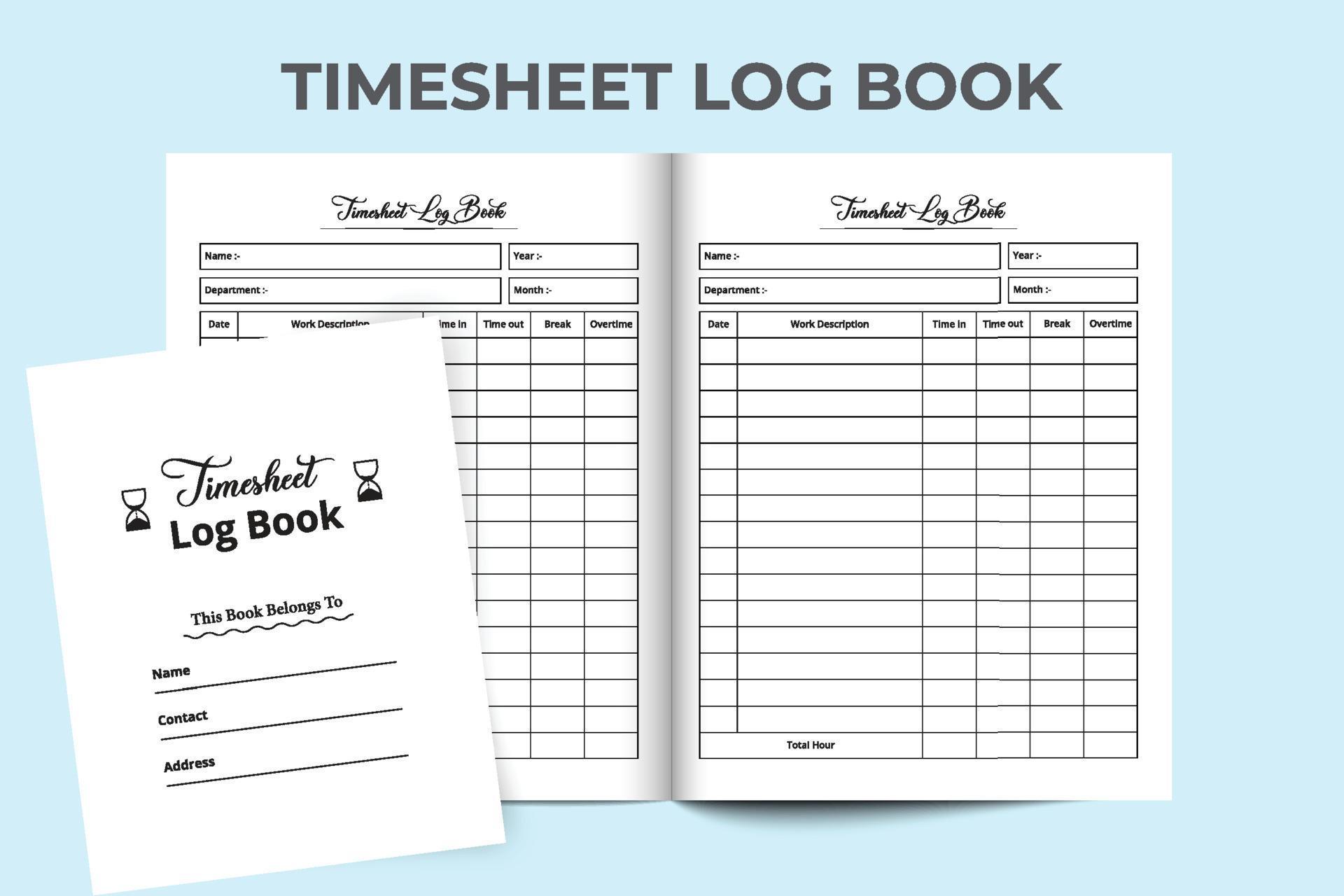 Timesheet notebook template interior. Office schedule organizer