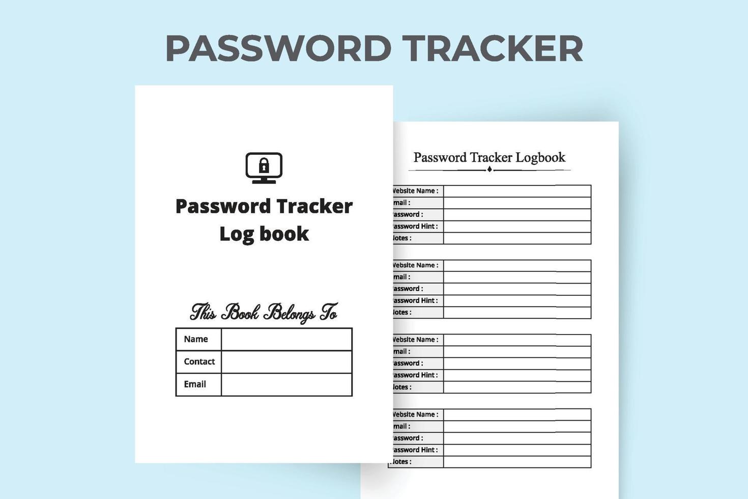 Password tracker journal interior. Website password tracker logbook. Website information and password notebook interior. Journal interior. Password tracker notebook interior. vector